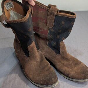 Ralph Lauren Denim & Supply Ayla American Flag Brown Suede Pull-On Boots Sz 9.5